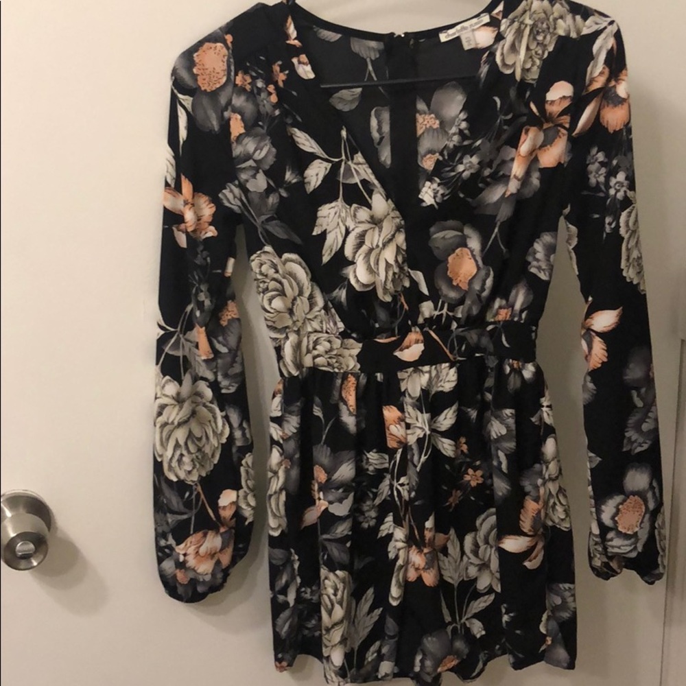 Black floral long sleeve romper
